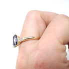 Created Sapphire Ring - Estate 14k Yellow Gold Blue French Cut 3.20 CT Gem - Modern Era Size 7 Diamond .22 CTW Accent Statement Fine Jewelry