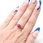 Created Ruby Ring - Art Deco 10k Yellow Gold Round Reddish Pink Filigree Solitaire - Circa 1930s Era Size 5 1/2 July Birthstone Fine Jewelry