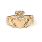 Modern Claddagh Ring - Estate 9k Yellow Gold Heart Clasped Hand Crown - Hallmarked 1989 Size 7 Friendship Love Loyalty Fine Irish Jewelry
