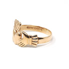 Modern Claddagh Ring - Estate 9k Yellow Gold Heart Clasped Hand Crown - Hallmarked 1989 Size 7 Friendship Love Loyalty Fine Irish Jewelry