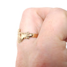 Modern Claddagh Ring - Estate 9k Yellow Gold Heart Clasped Hand Crown - Hallmarked 1989 Size 7 Friendship Love Loyalty Fine Irish Jewelry