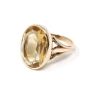 Antique Citrine Ring - Edwardian 10k Yellow Gold Natural Yellow Oval Bezel Gemstone Solitaire - Vintage Early 1900s Era Size 4 Fine Jewelry