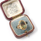 Antique Citrine Ring - Edwardian 10k Yellow Gold Natural Yellow Oval Bezel Gemstone Solitaire - Vintage Early 1900s Era Size 4 Fine Jewelry