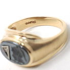 Vintage Hematite Ring - Mid Century 10k Yellow Gold Carved Intaglio Gray Warrior Gem - Circa 1940s Era Size 10 Diamond Accent Fine Jewelry