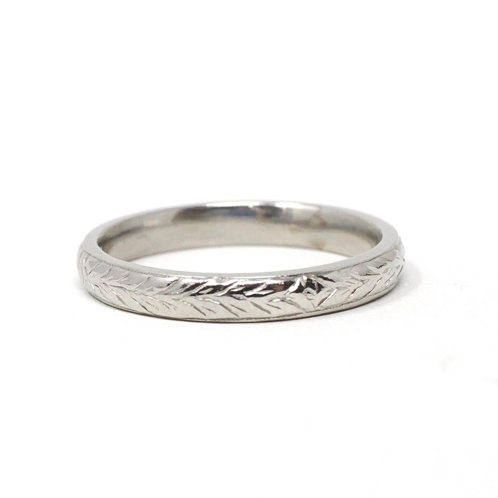 Wheat Eternity Band - Art Deco Platinum Eternity Pattern 2.8 MM Half Round - Circa 1920s Size 5 1/2 Floral Fine Engraved Stacking Jewelry