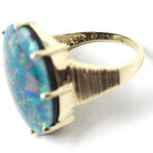 Vintage Opal Triplet Ring - Estate 10k Yellow Gold Oval Prong Set Blue Green Gem Statement - Modern Size 7 3/4 Rainbow Colorful Fine Jewelry