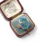Vintage Opal Triplet Ring - Estate 10k Yellow Gold Oval Prong Set Blue Green Gem Statement - Modern Size 7 3/4 Rainbow Colorful Fine Jewelry
