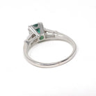 Vintage Emerald & Diamond Ring - Mid Century Platinum Natural Green Gemstone Engagement - Circa 1960s Era Size 7 1/4 Solitaire Fine Jewelry