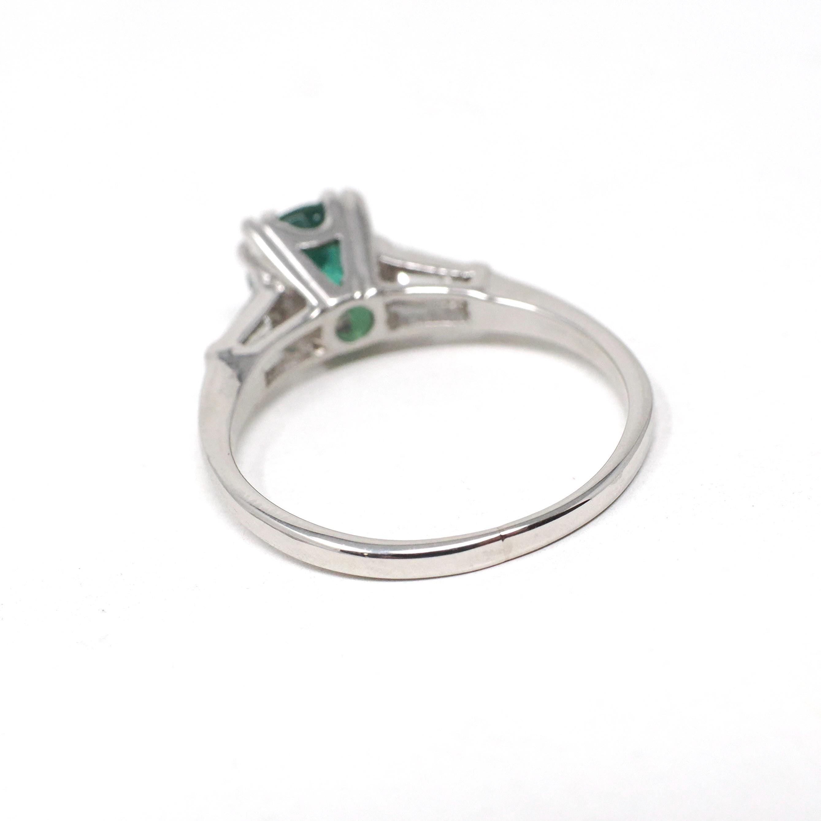 Vintage Emerald & Diamond Ring - Mid Century Platinum Natural Green Gemstone Engagement - Circa 1960s Era Size 7 1/4 Solitaire Fine Jewelry
