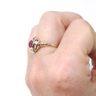 Vintage Created Ruby Ring - Mid Century 10k Yellow Rose Gold Round Target Statement Circa 1940s Size 5 1/2 Two Tone July Birthstone Jewelry