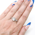 Diamond Engagement Ring - Mid Century Era Platinum .47 CT Emerald Cut & Accents - Engraved Valentine's Day 1958 Fine Illusion Bridal Jewelry