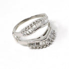 Vintage Diamond Ring Jacket - Estate Platinum Natural Baguette Cut Gemstones Halo Cluster - Modern Circa 1990s Size 7 Wedding Fine Jewelry
