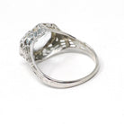 Antique Aquamarine Ring - Art Deco Era 18k White Gold Natural Blue Hexagonal Gemstone - Vintage Circa 1920s Size 5 1/2 Filigree Fine Jewelry