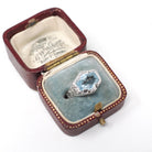 Antique Aquamarine Ring - Art Deco Era 18k White Gold Natural Blue Hexagonal Gemstone - Vintage Circa 1920s Size 5 1/2 Filigree Fine Jewelry