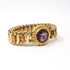 Vintage Expansion Bracelet - Mid Century Gold Filled Simulated Amethyst Purple Glass Stretch Link - Vintage 1940s Signed Carmen Fine Jewelry