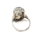 Vintage Flip Ring - Art Deco 14k White Gold Double Sided Cameo Diamond Green Glass Statement - Circa 1930 Size 6 1/4 Reversible Fine Jewelry