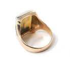 Vintage Chalcedony Ring - Mid Century Era 10k Yellow 14k White Gold Unisex Gemstone Signet - Circa 1940s Size 9 Two Tone Tree Fine Jewelry