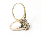 Reversible Flip Ring - Estate 14k Yellow Gold Natural Diamond Green Topaz Double Sided Statement - Circa 2000's Size 7 Cluster Fine Jewelry