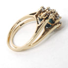 Reversible Flip Ring - Estate 14k Yellow Gold Natural Diamond Green Topaz Double Sided Statement - Circa 2000's Size 7 Cluster Fine Jewelry