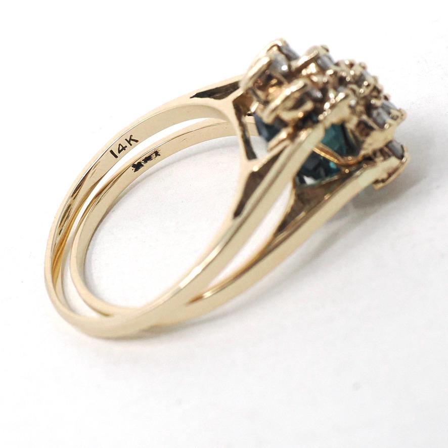 Reversible Flip Ring - Estate 14k Yellow Gold Natural Diamond Green Topaz Double Sided Statement - Circa 2000's Size 7 Cluster Fine Jewelry