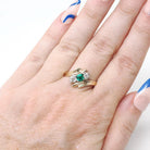 Vintage Bypass Ring - Mid Century 14k Yellow & White Gold Natural Emerald .42 CTW Diamonds - Circa 1950s Size 9 May Birthstone Fine Jewelry