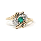 Vintage Bypass Ring - Mid Century 14k Yellow & White Gold Natural Emerald .42 CTW Diamonds - Circa 1950s Size 9 May Birthstone Fine Jewelry