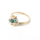 Vintage Bypass Ring - Mid Century 14k Yellow & White Gold Natural Emerald .42 CTW Diamonds - Circa 1950s Size 9 May Birthstone Fine Jewelry