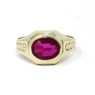 Art Deco Ring - Vintage 10k Yellow Gold Bezel Set Created Red Ruby Gemstone - Circa 1930s Size 10 July Birthstone Fine Statement Jewelry