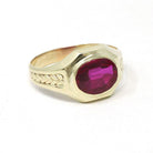 Art Deco Ring - Vintage 10k Yellow Gold Bezel Set Created Red Ruby Gemstone - Circa 1930s Size 10 July Birthstone Fine Statement Jewelry