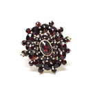 Vintage Garnet Ring - Mid Century 14k Yellow Gold & Silver Natural Dark Red Gemstone Cluster Statement - Circa 1940s Era Size 6 Fine Jewelry