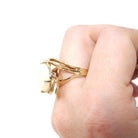 Vintage Opal & Diamond Ring - Estate 14k Yellow Gold Created Gemstone Bypass .12 CTW - Modern Circa 1980s Size 6 3/4 Fine October Jewelry