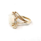 Vintage Opal & Diamond Ring - Estate 14k Yellow Gold Created Gemstone Bypass .12 CTW - Modern Circa 1980s Size 6 3/4 Fine October Jewelry