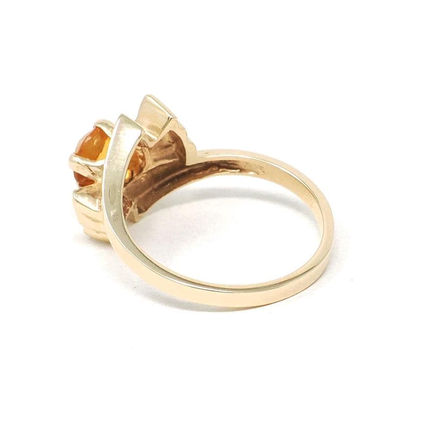 Vintage Citrine Ring - Retro 14k Yellow Gold Round Orange .59 CT Gemstone - Circa 1960s Era Size 6.5 November Birthstone Bypass Fine Jewelry