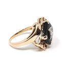 Vintage Onyx Ring - Retro 10k Yellow Gold Natural Black Chalcedony & .10 CT Diamond Bypass - Circa 1960s Era Size 5.5 Statement Fine Jewelry