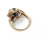 Vintage Onyx Ring - Retro 10k Yellow Gold Natural Black Chalcedony & .10 CT Diamond Bypass - Circa 1960s Era Size 5.5 Statement Fine Jewelry