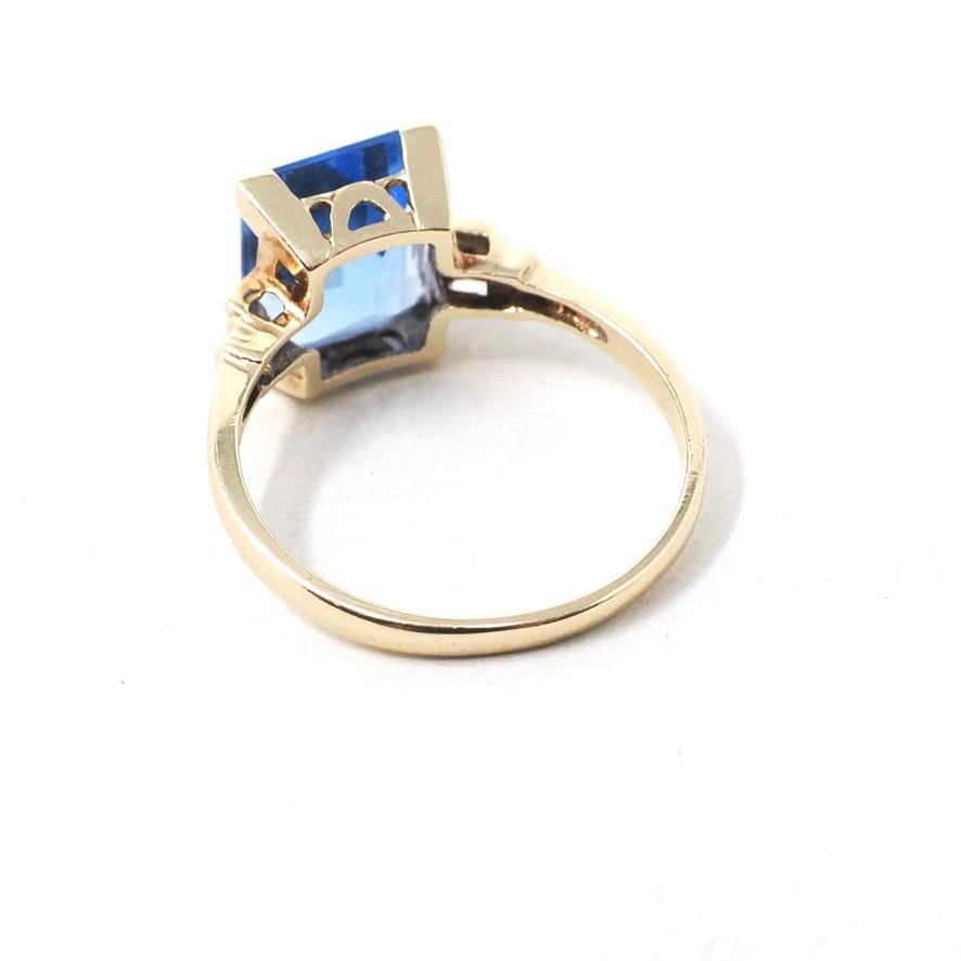 Simulated Aquamarine Ring - Mid Century 10k Yellow Gold Blue Glass Stone - Circa 1940s Era Size 6 Solitaire Statement Cocktail Fine Jewelry