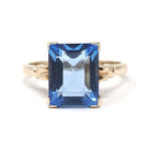 Simulated Aquamarine Ring - Mid Century 10k Yellow Gold Blue Glass Stone - Circa 1940s Era Size 6 Solitaire Statement Cocktail Fine Jewelry
