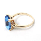 Simulated Aquamarine Ring - Mid Century 10k Yellow Gold Blue Glass Stone - Circa 1940s Era Size 6 Solitaire Statement Cocktail Fine Jewelry