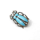 Antique Beetle Brooch - Art Deco Era Sterling Silver Turquoise Blue Guilloche Enamel Bug Pin - Circa 1920s Egyptian Revival Fashion Jewelry