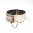 Antique Floral Bangle - Victorian Era Sterling Silver Flower Urn Design Bracelet - Circa 1890s Rose & Yellow Gold Accented Fashion Jewelry
