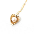 Vintage Heart Charm - Mid Century 14k Yellow Gold Cultured Pearl Pendant Necklace - Circa 1940s Era Dainty Fine Love June Birthstone Jewelry