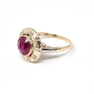 Vintage Created Ruby Ring - Retro 14k Yellow White Gold Round Target Statement - Circa 1940s Era Size 5 1/4 July Birthstone Fine Jewelry