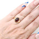 Antique Garnet Ring - Edwardian 10k Yellow Gold Red Oval Cabochon Gem - Circa 1910s Era Size 5 January Birthstone Fine Statement Jewelry