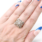 Vintage Shield Ring - Mid Century 14K Yellow & White Gold Natural .12 CT Diamond - Circa 1950s Era Size 6 3/4 Illusion Style Fine Jewelry