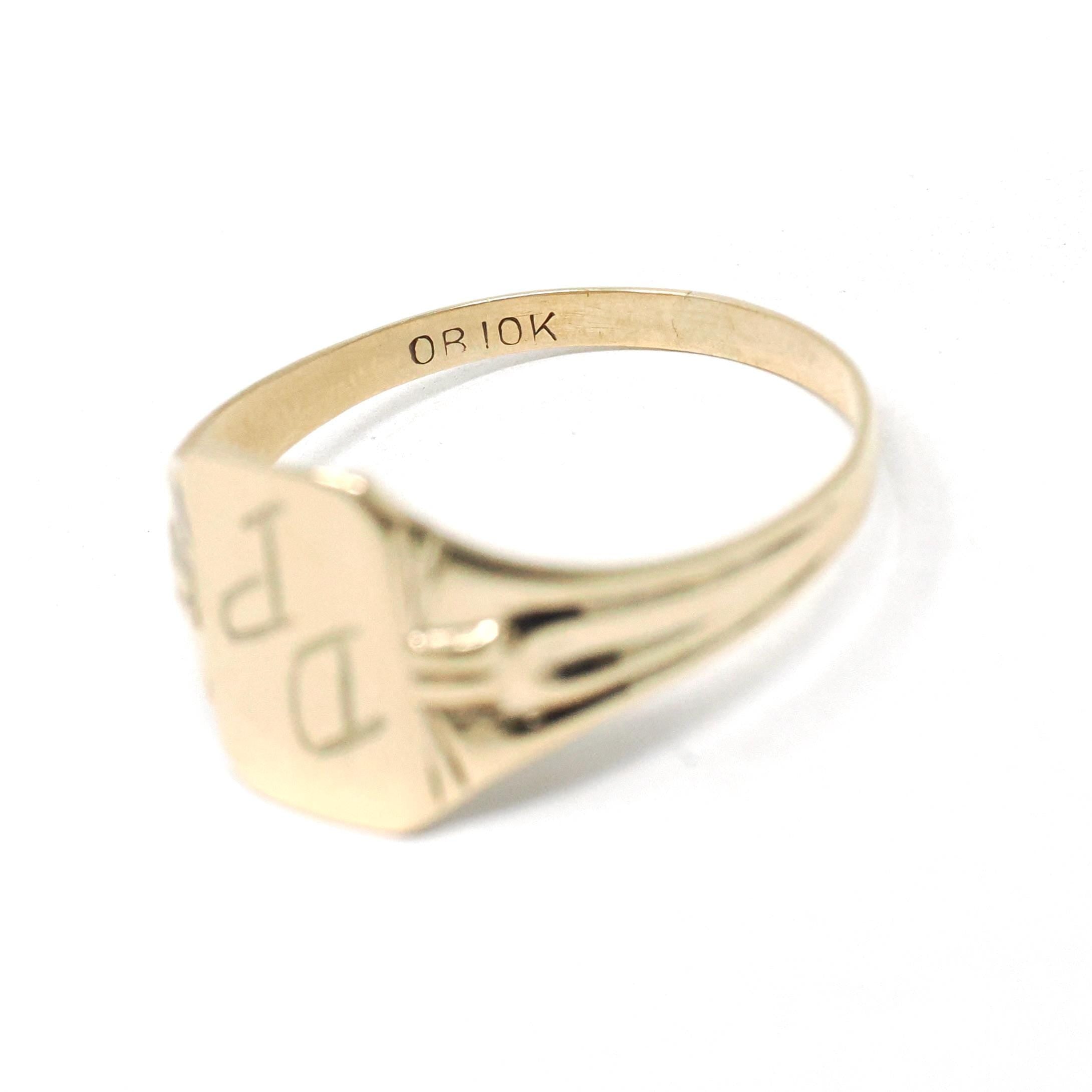 Vintage Signet Ring - Art Deco 10k Yellow Gold "DP"Engraved Initials Midi Pinky Ring - Circa 1920s Size 5 1/2 Ostby & Barton Fine Jewelry