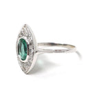Art Deco Emerald Ring - Antique 18k White Gold Handmade Natural Green Gem Diamonds Shield Engagement - Circa 1920s Size 8 Halo Fine Jewelry