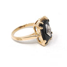 Vintage Onyx Ring - Mid Century 10k Yellow Gold Rectangular Black Cut Gem - Circa 1940s Era Size 3 1/4 Natural Diamond Chalcedony Jewelry
