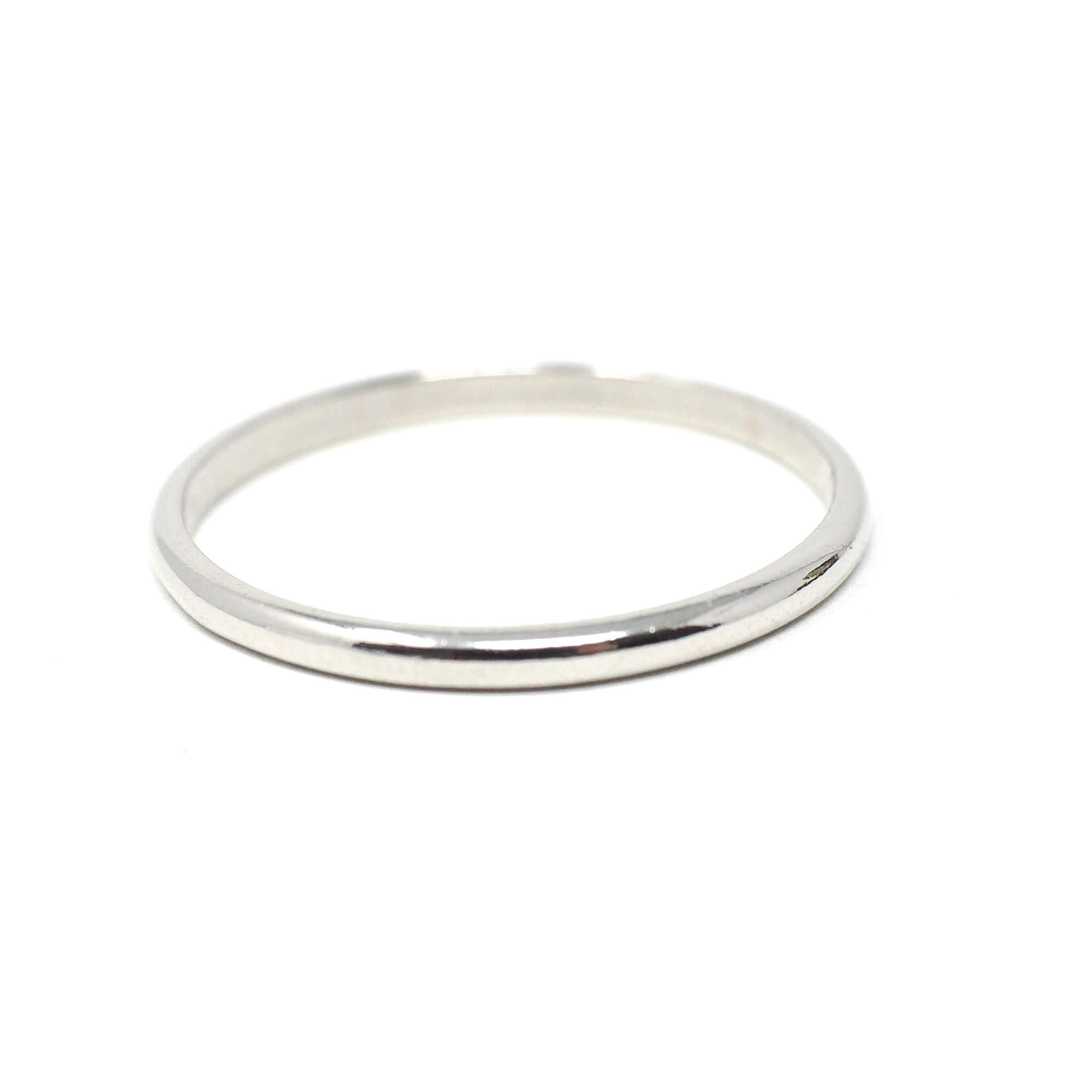 Platinum Wedding Band - Modern 1.8 MM Half Round Unadorned Classic Ring - Estate Circa 1990s Era Size 8 3/4 Heirloom Fine Stacking Jewelry