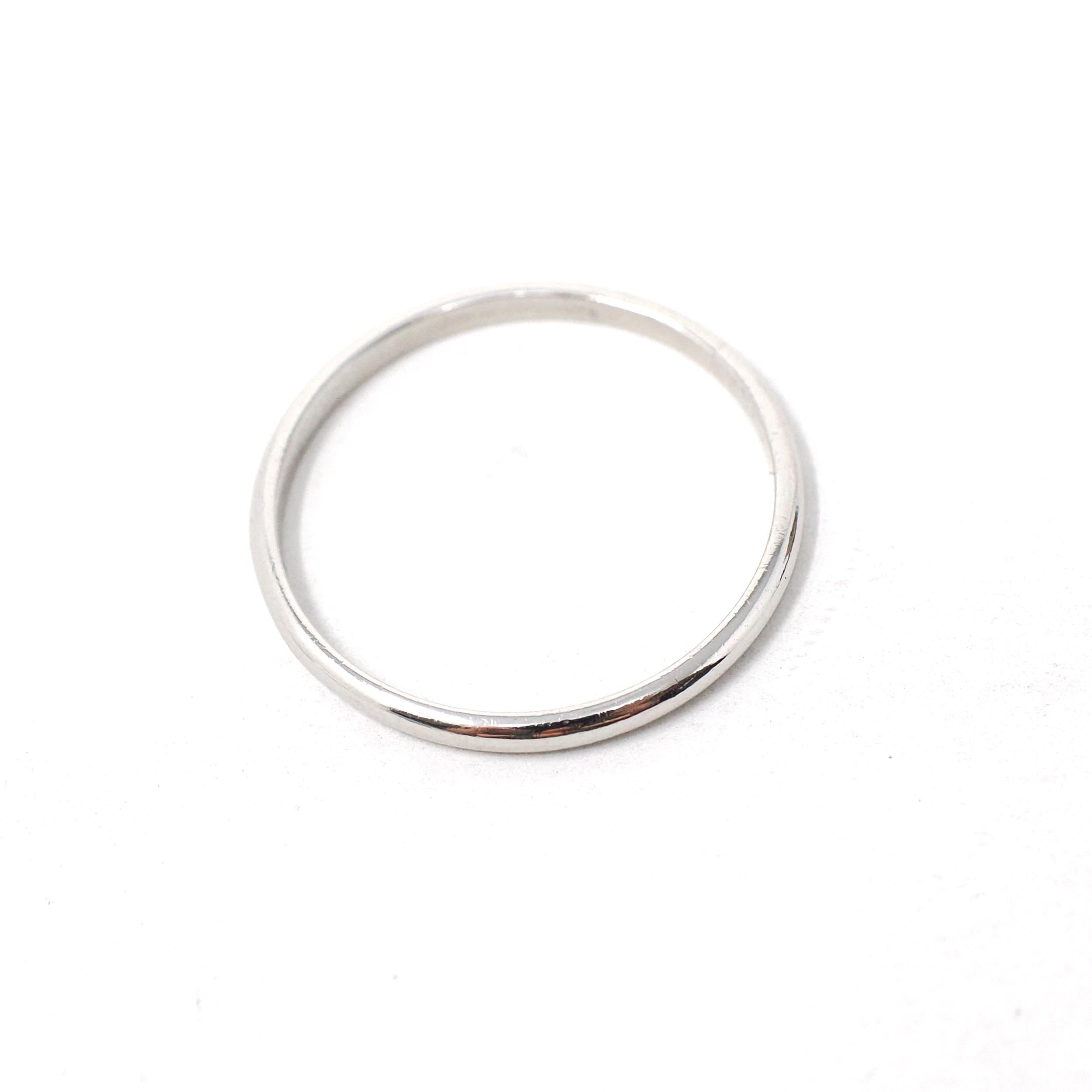 Platinum Wedding Band - Modern 1.8 MM Half Round Unadorned Classic Ring - Estate Circa 1990s Era Size 8 3/4 Heirloom Fine Stacking Jewelry