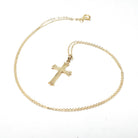 Vintage Cross Pendant - Mid Century 10k Yellow Gold Floral Etching Charm Necklace - Circa 1940s Era Dainty Religious Faith Esemco Jewelry